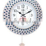 Vintage European diamond style wall clock for home decor with pendulum