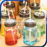 400ml Glass Bottle Mason Jars With Color Painted Wholesale With Caps and Straws