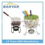 Colorful Ceramic Chocolate Fondue Set Cheese Cookware With 4 Forks thumbnail-1