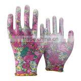 NMSAFETY 13g Polyester Liner Flower Print PU Glove /safety Work Gloves Good Quality thumbnail-1