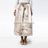 HAODUOYI Women Flower Printing Skirt Casual Midi Elegant High Waist Satin Skirt thumbnail-3