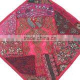 Decorative Floor Pillow - Hot Pink Indian Beaded Large Sari Cushion Cover thumbnail-1