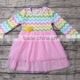 2016 Hot Sale Colorful Chevron Print Dress Pink Color Lace Baby Girls Party Dress Design thumbnail-3