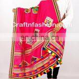 Designer Kutchi Embroidered Pom Pom Dupatta- Latest Designer 2017 Dupatta- Multicolour Kutch Embroidery Dupatta thumbnail-4