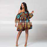Wholesale Chiffon Long Lantern Sleeves Asymmetrical Neckline Women African Printed Casual Dresses thumbnail-2