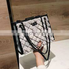 Women Plush Handbag Shopping Bags Large Capacity Tote Diamond Lattice Winter Faux Fur Chain Bag New Contrast Color Crossbody Bag thumbnail-5