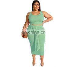 Manufacturer Wholesale Custom Summer Plus Size Women's Plain Seven-color Fashion Suit Vest Bag Hip Long Skirt Two-piece Suit thumbnail-5