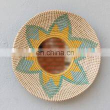 Flower Pattern Custom Color Seagrass Boho Mirror With Plastic String Wall Mirror Decor Art Decor Manufacturer Vietnam Supplier thumbnail-1