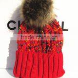 Fashion Korean Coloured Thread Knitting Faux Fur Pom Pom Beanie Hat thumbnail-6
