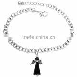 Winged And Genuine Jet Black Crystal Angel Charm Chain Link Bracelet thumbnail-1