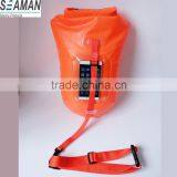 new design light and visible Swimming Buoy with cell phone clear window dry bag