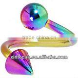 Rainbow Anodized Titanium Spiral Twister Ball-Cone Belly Ring 14 Gauge Titanium Belly Ring Body Jewelry