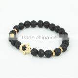 KJL-0100 New Design Black Natural Stone Lava Energy Beads Bracelet Black Agate Hamsa Bracelet For Uniex thumbnail-3