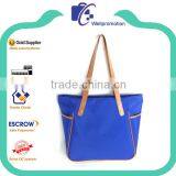 Ladies blue microfiber beach bags with leather strap