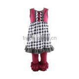 Wholesale 2016 Children Outfit Houndstooth Printed Dress Match Wine Triple Ruffle Pants Clothing Set Baby Girl Fall Clothes thumbnail-1
