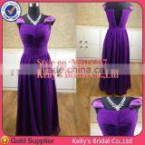 Generous Cap Sleeves Dark Purple Bridesmaid Dress 2015 Chiffon Maxi Evening Long Dress for Muslim Women Guangdong Factory Made thumbnail-1