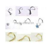 2014 Fashion Jewelry Nose Stud 925 Silver,round Clear Gem Stone
