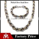 High Quality Mens Vintage Jewelry Set Two Tone Stainless Steel Twisted Necklace Chain Bracelet