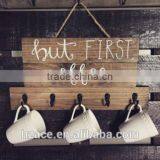 Wooden Coffee Sign Twine and Hooks, Personalized Coffee Gift thumbnail-1