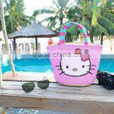 Eco-friendly Short Handle, Pink Baby Straw Woven Beach Bag, Tote Bag Beach thumbnail-4