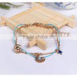Star Moon Planet Tiny Rhinestone Charms Bracelet Double Layer Cotton Cord Gold Chain Bracelet thumbnail-6