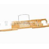 Bamboo Bathtub Caddy With Extending Sides Adjustable Book and Phone and Wine Holder thumbnail-1