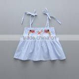 2017 Latest Design Light Blue Color off Shoulder Girls Top With Embroidered Collar thumbnail-1