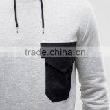 Custom Long Sleeve With Hood Contrast Pocket Longline Grey Men's 84% Cotton 16% Polyester Casual Fleece Pullover Hoodies thumbnail-3