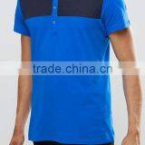 Custom Short Sleeve Button Placket Quilted Yoke Blue Men's 100% Cotton Soft Jersey 200g Blank Casual Polo Shirt thumbnail-3