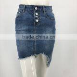 Women OEM Frayed Hem Front Botton Denim Skirt thumbnail-1