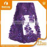Hot Design Bestway 3d Flower French Tulle Lace Fabric With Beads And Stones For Party Dress FL0167 thumbnail-5
