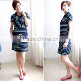 Maternity Dress Black and Blue Strips Atheleisure Nursing Clothing Breastfeeding Skirts thumbnail-3