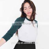 Wholesale Girls Sports Baseball Tee Women Camisetas Femininas Ropa Mujer Contrast Sleeve Raglan T Shirt thumbnail-1