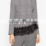 Runwaylover EY2378B Ladies 2017 Fashion Lace Splice Plaid Blouse thumbnail-4