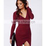 Hot Bodycon Fit Cross Over Neck Wrap Dress With Hem thumbnail-3