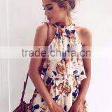 2017 NEW Halter Floral Print Jumpsuit Romper Summer Women Chiffon Playsuit Apparel thumbnail-2
