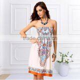 Walson Wholesale High Quality Boho Clothing Strapless Printed Sexy Dress thumbnail-3