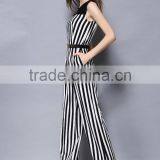 2017 Guangzhou Wholesale Stripe Casual Comfort Unique Mature Elegant Summer Sleeveless Jumpsuit With Belt for Ladies thumbnail-4
