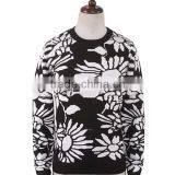 Jacquard Allover Flower Patterns Crew Neck Men Pullover Sweater thumbnail-3