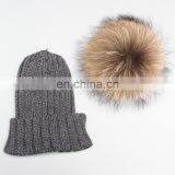 Child Baby Women Winter Knit Beanie Raccoon Fur Pom Bobble Hat Crochet Ski Cap thumbnail-6