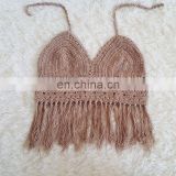 Women Boho Halter Tassel Crochet Knit Crop Top Vest Tank Cami Beachwear Swimsuit