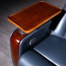 Modern Style Real Leather Home Theater OKIN Motor Cinema Recliner Sofa With Power Headrest and Oak Tray Table thumbnail-5