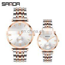 Sanda P1052 Luxury Quartz Wrist Watches for Men Women Stainless Steel Chrono Water Resistant Fashion Couple Watch