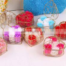 6pcs Soap Rose Flowers Gift Box Iron Basket Small Bouquets Gift Box Heart Shape Christmas Wedding Party Valentine's Day Gifts thumbnail-2