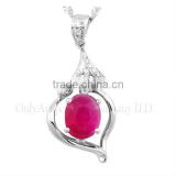 wholesales oval red CZ 925 sterling silver pendant