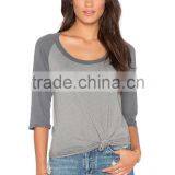 Women 3/4 Sleeve Raglan T Shirt 100% Polyester Two Tone Ladies Plain T-Shirt Dresses Top