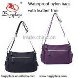 China High Quality Woman Casual Nylon Sling Handbag With Leather Trim thumbnail-2