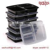 Stackable Large Size 3-compartment Disposable Plastic Microwavable Safe Food Container With Lid Bento Box
