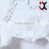 High Waist Four Button Distressed Denim Shorts in White JXA088 thumbnail-4