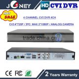 RS485 USB interface 4 channel hd cvi dvr 720p with 2 sata hdd